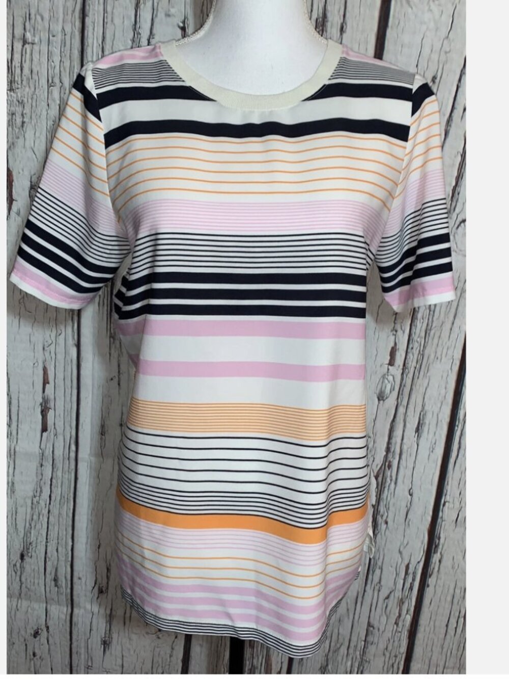 🌸✨ Ann Taylor Mixed Media Striped Short Sleeve Top ✨🌸